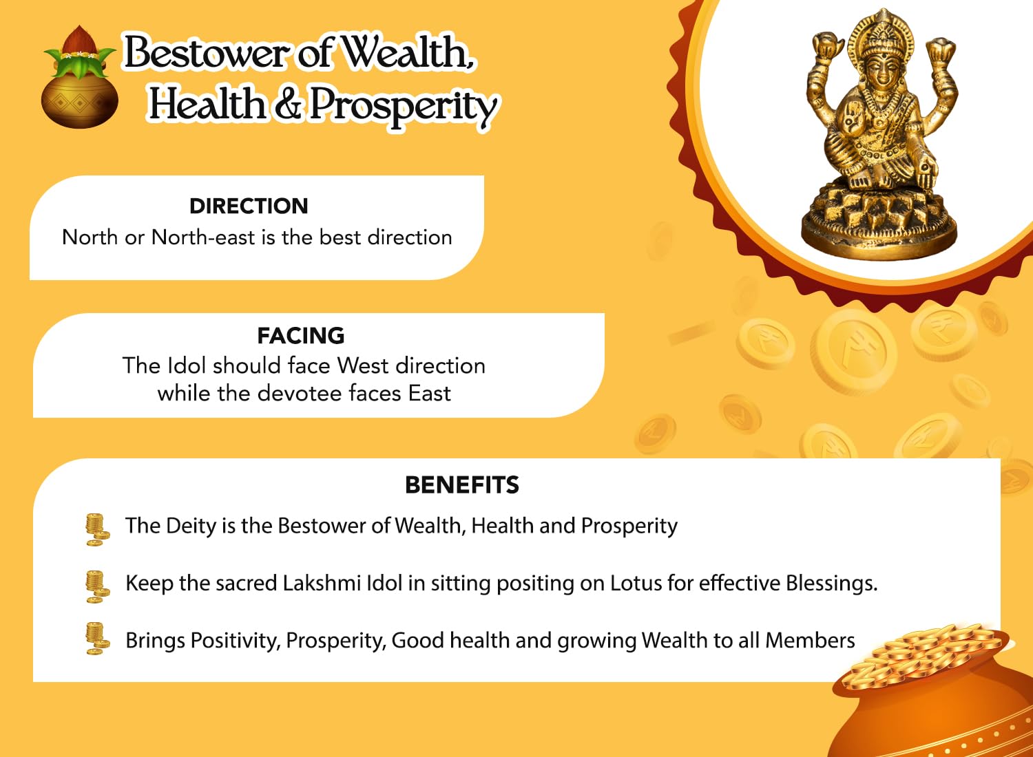 Ekhasa 100% Pure Brass Lakshmi Devi Idol (8.4 CM) | Laxmi Idol for Pooja Room, Home Decor, Car Dashboard or Office Desk | | Vara